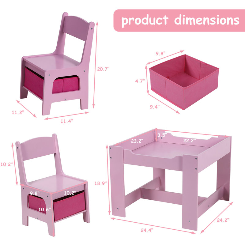 Kids Square Play/Activity Table and Chair Set, PInk