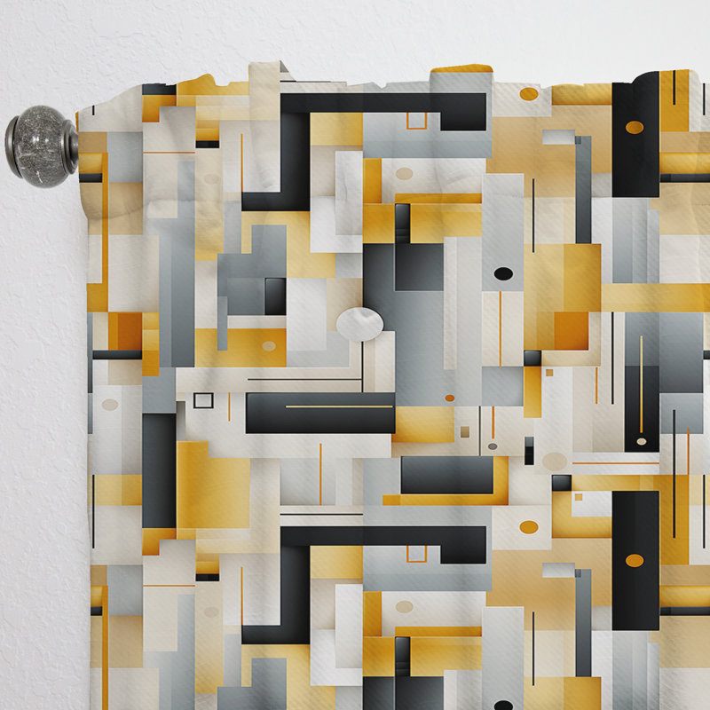 Motif géométrique jaune et gris - rideau obscurcissant abstrait - 1 panneau, L 52 po x L 90 po