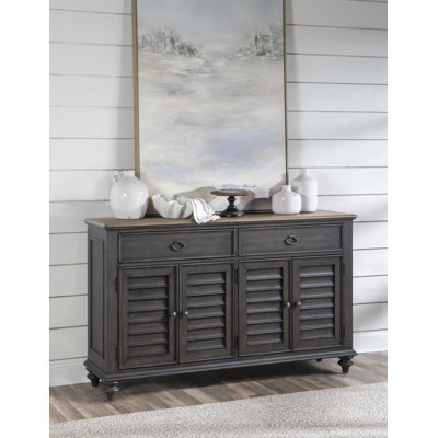 Kingston Louvered Server, 2 Drawers, 4 Doors w/1 Adj Shelf, Felt Lined Top Drawers, Silver Tray in RSF