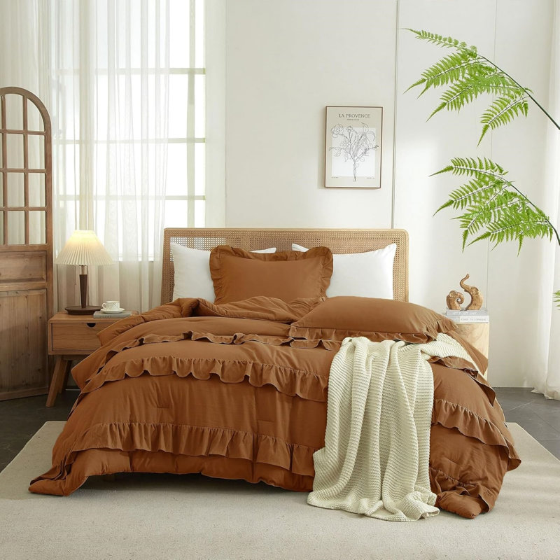 Microfiber Modern Style Comforter Set, Queen Comforter + 2 Standard Pillowcases, Brown