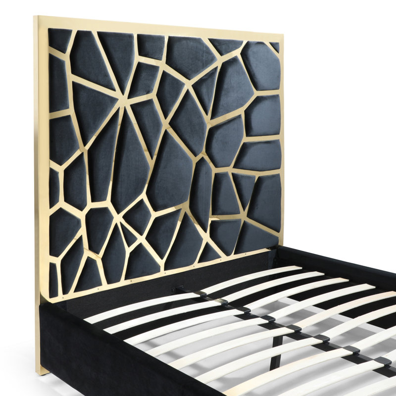 Upholstered Metal Platform Bed, Queen, Black