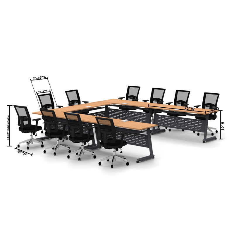 Rectangle 10 Person Flip Top 72'' L Modular Training Table and Chair Set with Casters and Modesty Panel and Cable Management