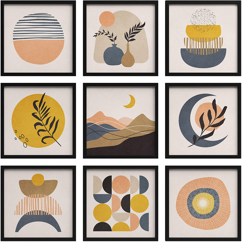 Signe, art mural, ensemble de reproductions d'art, collage, pastel, nature, paysage, symboles, nature sauvage, illustrations, art moderne, rustique, bohème, ultra