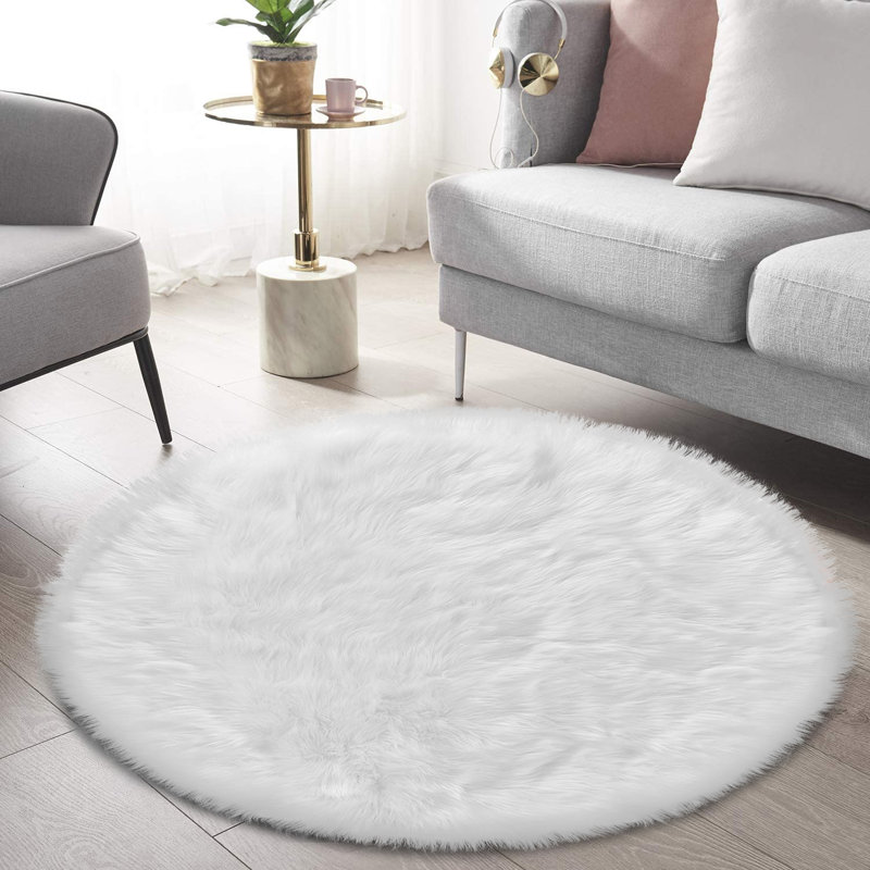 Heustis Faux Sheepskin Indoor Rug, Round 6'