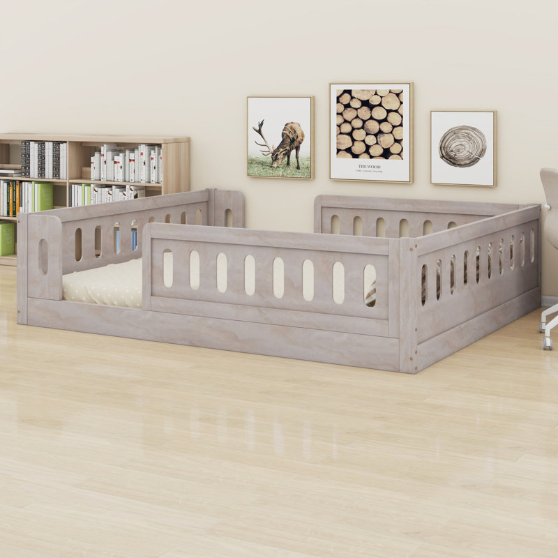 Wood Platform Bed With Guardrail, Natural