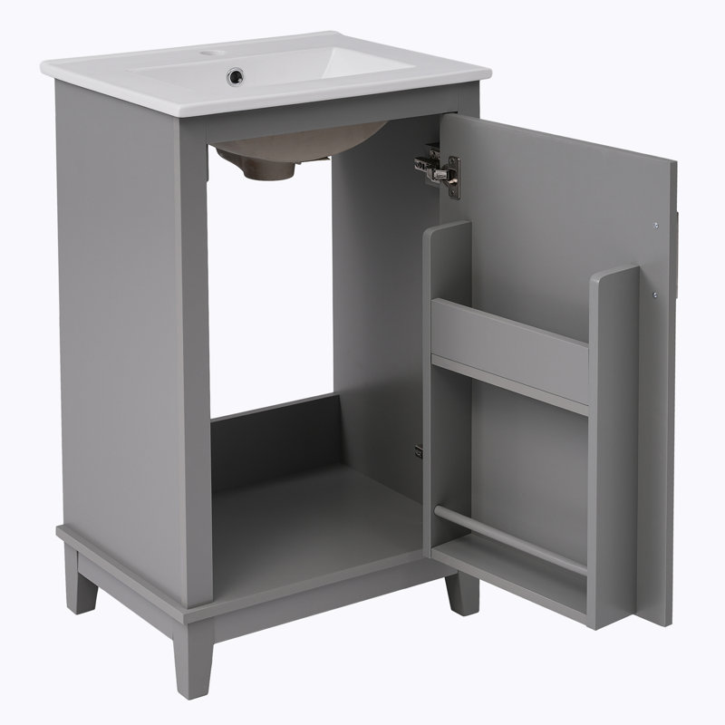 Ensemble de meuble-lavabo simple 20 po avec plateau en céramique Sadako, Gris
