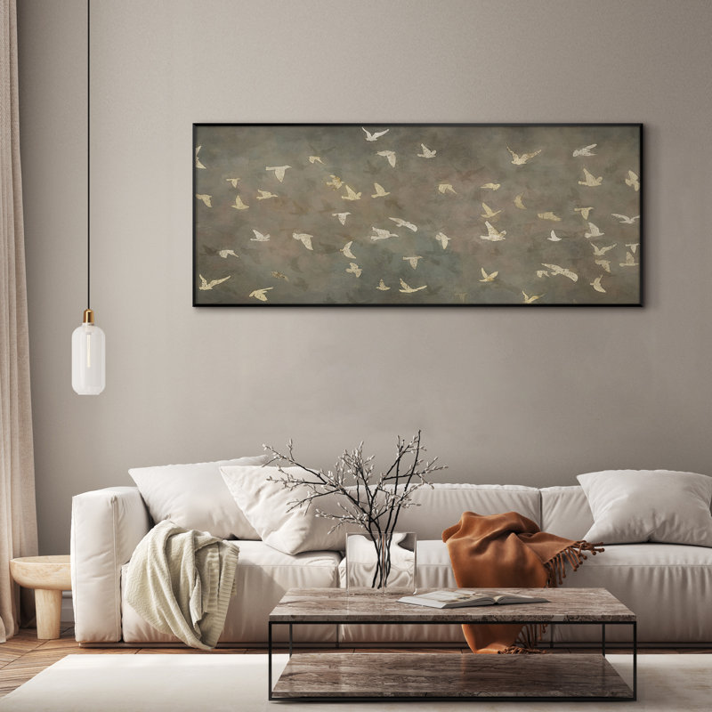 «Rustic Flock of Birds Nature Inspired Art Illustration Extra Large», reproduction d'art encadrée (assemblage requis)