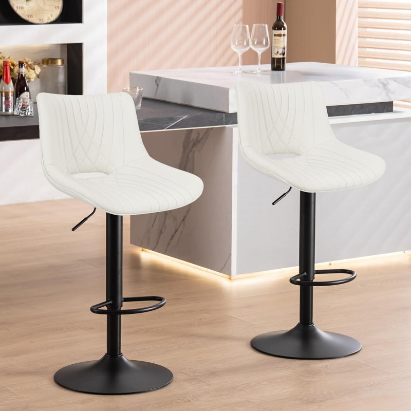 Tabouret de bar réglable en polyuréthane, Similicuir blanc / cadre noir