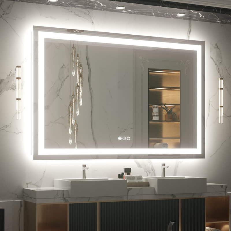 Miroir de salle de bain mural à DEL sans cadre à intensité variable, 55 po x 36 po