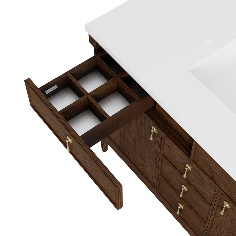 Kinnsden 48" W Single Vanity, Sable Oak, Carrara Marble, 8" Widespread