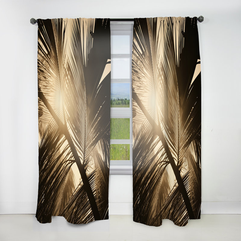 Anguila Sepia Serenity Palm Leaves - Traditional Velvet Curtain - Room Darkening - 1 panel, 52" W x 108" L