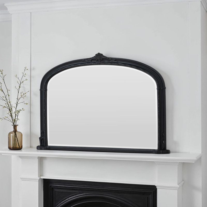 Overmantle Arched Bevelled Victorian Mirror, Black
