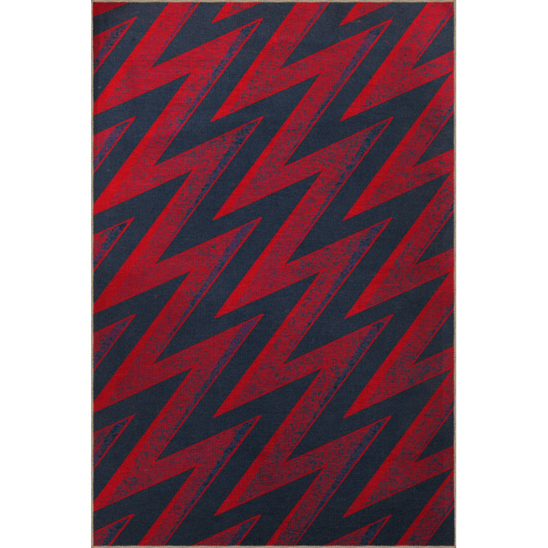 Tapis décoratif moderne et zigzag bleu marine à motif géométrique lavable à la machine