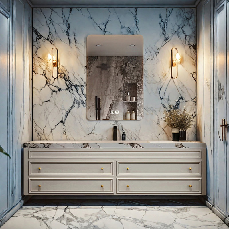 French modern rock plate bathroom cabinet, 19.68" H x 59.05" W x 19.68" D