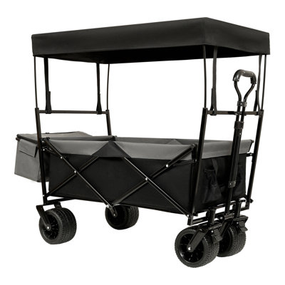 480Lbs Collapsible Wagon With Canopy,Wagon Stroller With 7" All-Terrain Wheels, Lightweight Foldable Wagon, Large Capacity For Camping, Shopping, Sports, And Garden Use,Black With Mosquito Net