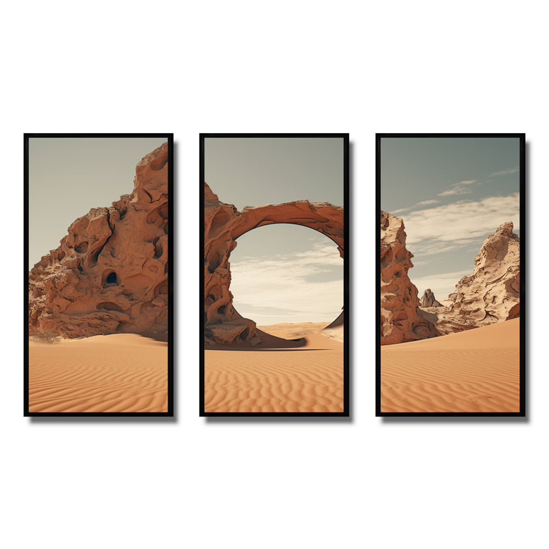 Porte à l'espace, paysage surréel III - surréalisme, art mural, Cadre flottant noir, H 32 po x l 48 po