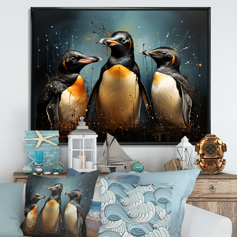 Cheng and Chic Penguins, H 24 po x l 32 po x P 1 po, Cadre flottant noir