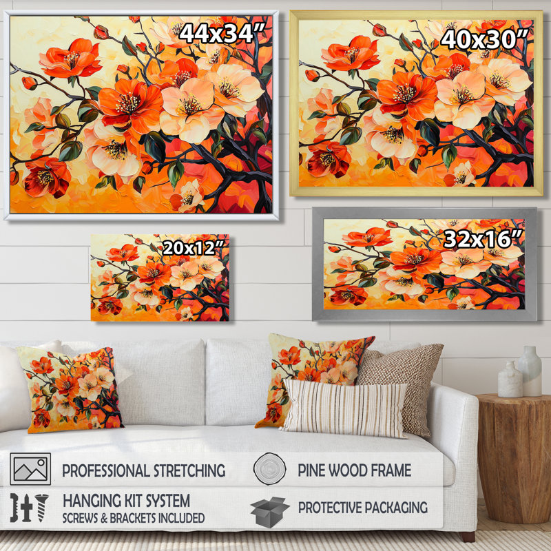 Coucher de soleil aux couleurs de la fleur de pommier - impression d'art mural, Noir, H 12 po x l 20 po