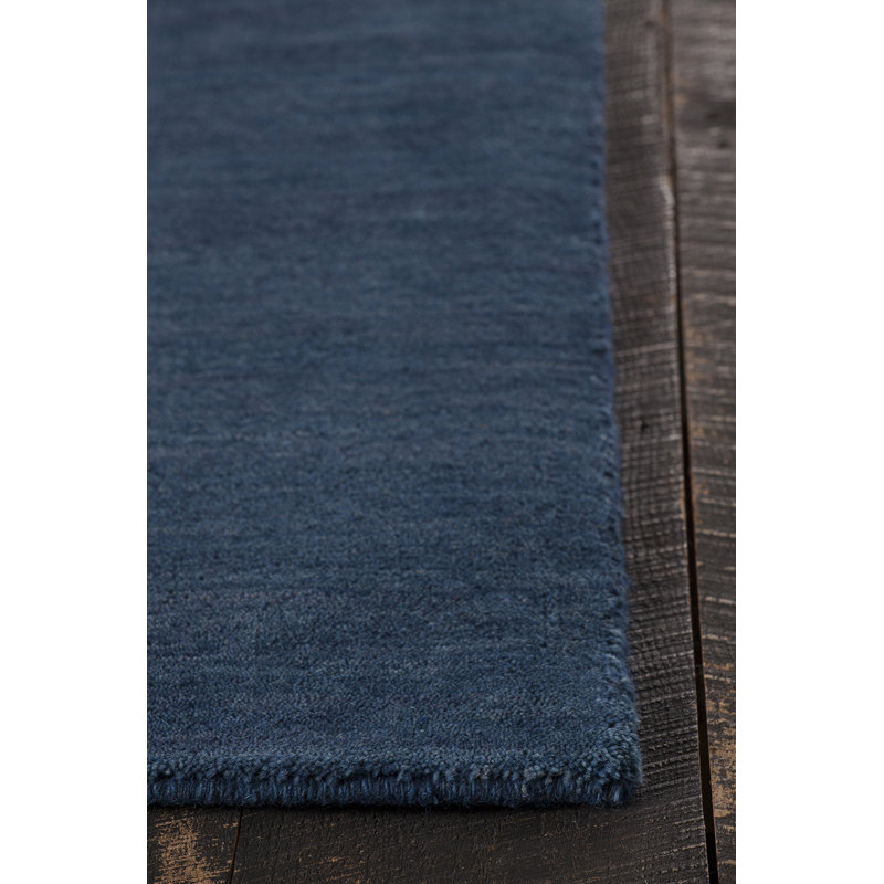 Tapis bleu uni en laine noué à la main Stockstill, Rectangle 5 pi x 7 pi 6 po