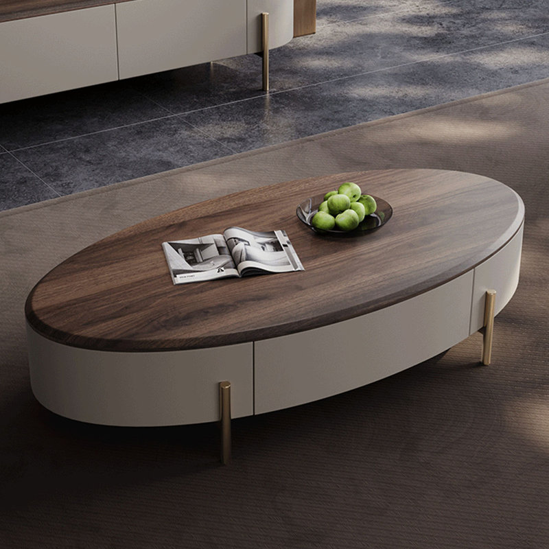 Table basse moderne en bois massif ovale, H 15 po x l 63 po x P 31,5 po