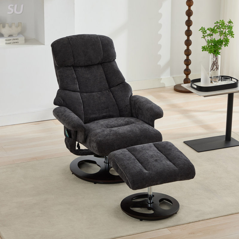 Modern Recliner Chair with Ottoman, 360° Swivel, 5-Point Vibration Massage, Seat Heating, and 140° Adjustable Backrest for Ultimate Comfort