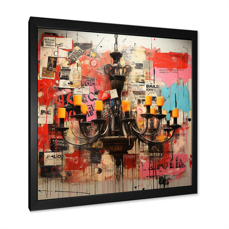 Popart Chandelier Extravaganza I - lustre, art mural, Black Picture Framed, 36" H x 36" W