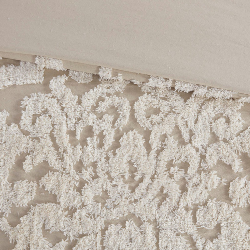 Ensemble de housse de couette en chenille de coton touffeté 3 pièces Viola, literie beige multicolore pour lit double / grand, certifié Oeko-Tex