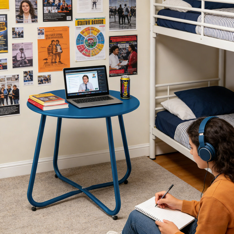 45" Round Removable Steel Patio Side Table, Rust-Resistant & Portable Balcony Accent Table For Outdoor/Indoor Use, Target At Small Space & Apartment Dwellers, Trending Summer Garden & Coffee Table Decor
