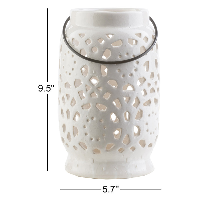 Lanterne de table en céramique Alica, H 9,5 po x l 5,7 po x P 5,7 po, Blanc