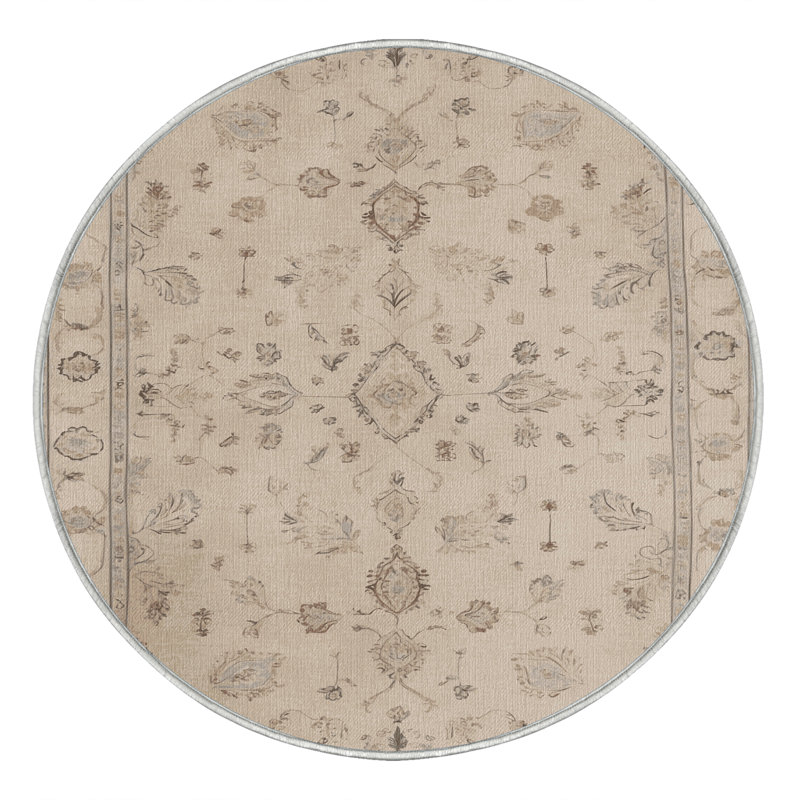 Machine Washable Tabriz Beige Area Rug, Round 5'