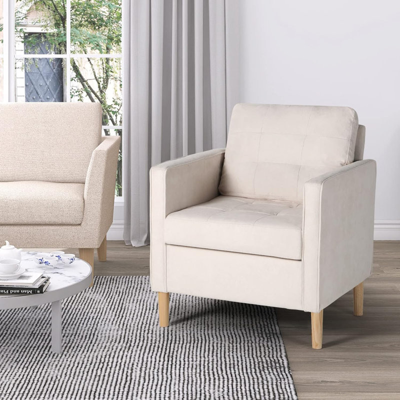 28.7"W Tufted Comfortable Accent Arm Chair, Beige