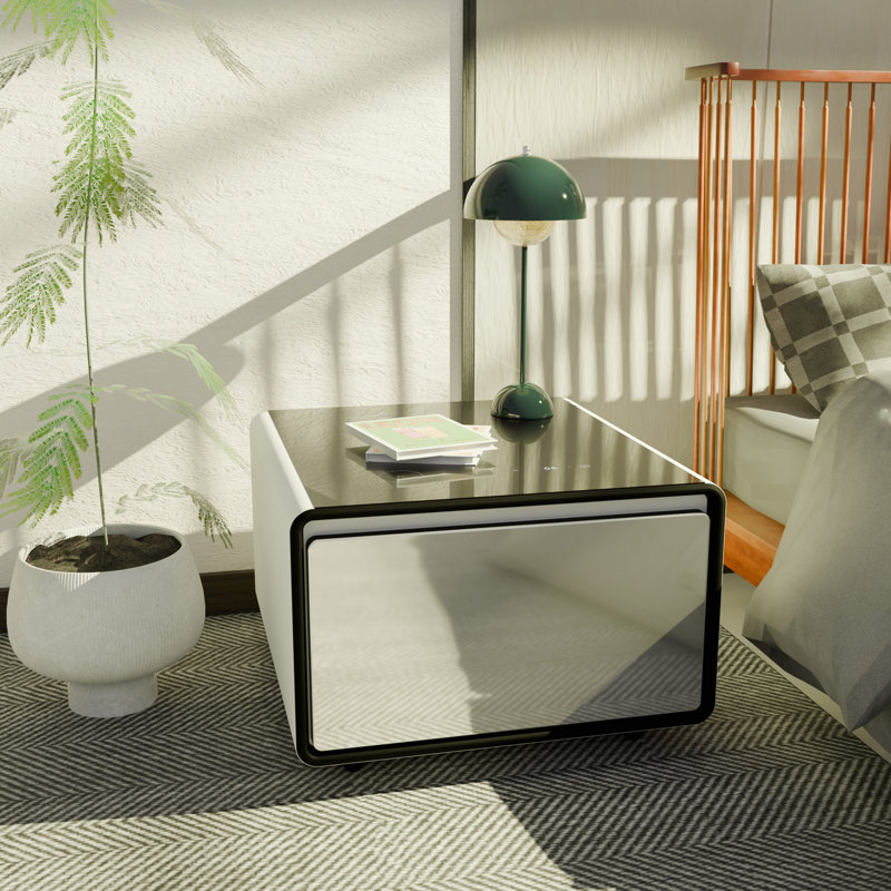 Smart Side Table With Built-In Fridge, Wireless Charging, Temperature Control, Power Socket, USB Ports, Outlet Protection, Induction Light