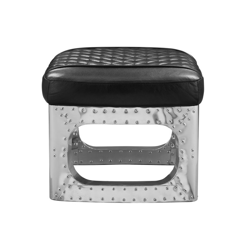 22.44'' Genuine Leather Rectangle  Ottoman&Pouf with nailhead trim, Black