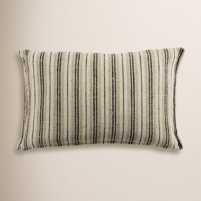 Regent Striped Linen Reversible Throw Pillow, Rectangle 13"H x 21"W, Dark Brown, 100% Down