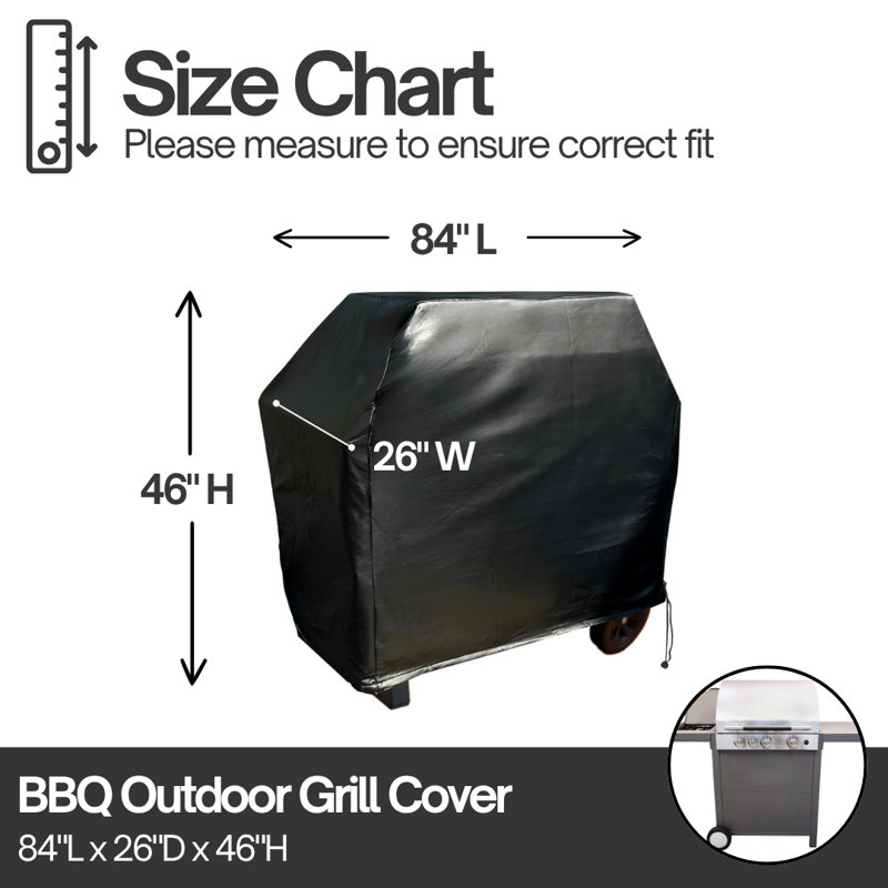 Covered Living BBQ Grill Cover – 84" Heavy-Duty Black Vinyl Waterproof Outdoor Grill Cover, All-Season Weather Resistant Protection, Durable Fade-Resistant Finish