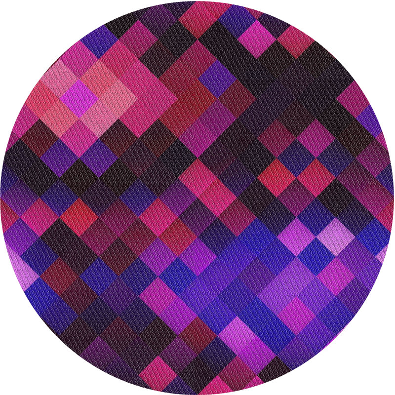 Tapis rose/noir tissé à la machine, Rond 5 pi