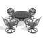 Ensemble de salle à manger 5 pièces en aluminium coulé résistant aux intempéries, comprenant 4 chaises pivotantes et une table ronde de 47,24 po avec structure noire-548057304
