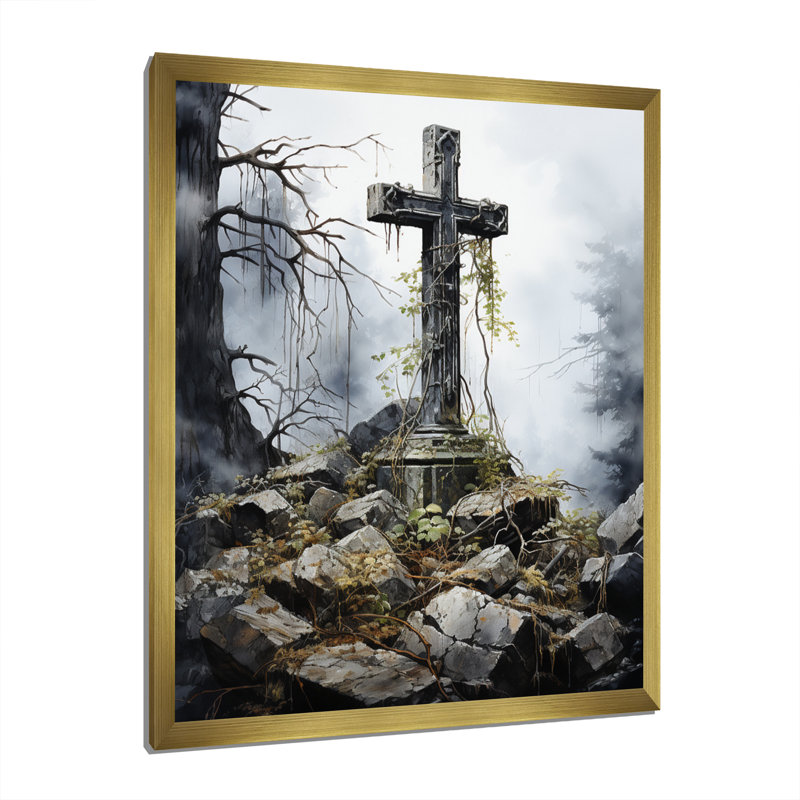 Religious Cross Sacred Solace I - Christianism Canvas Prints, H 20 po x l 12 po x P 1 po, Encadrement doré