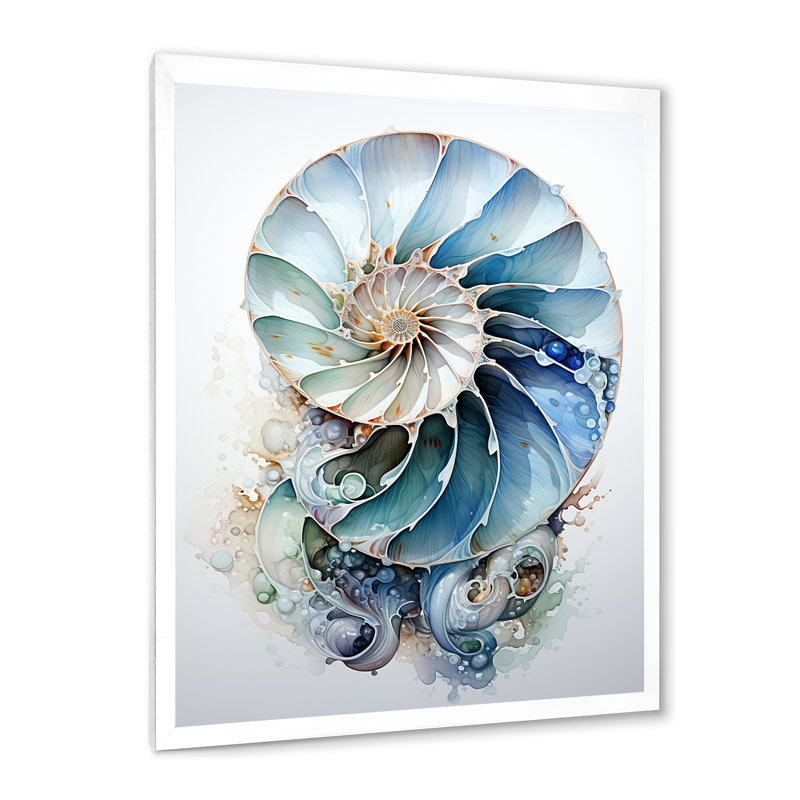 Nautilus Ocean Blue Sheels Symetry - Animals Wall Decor, Cadre photo blanc, H 40 po x l 30 po x P 1,5 po