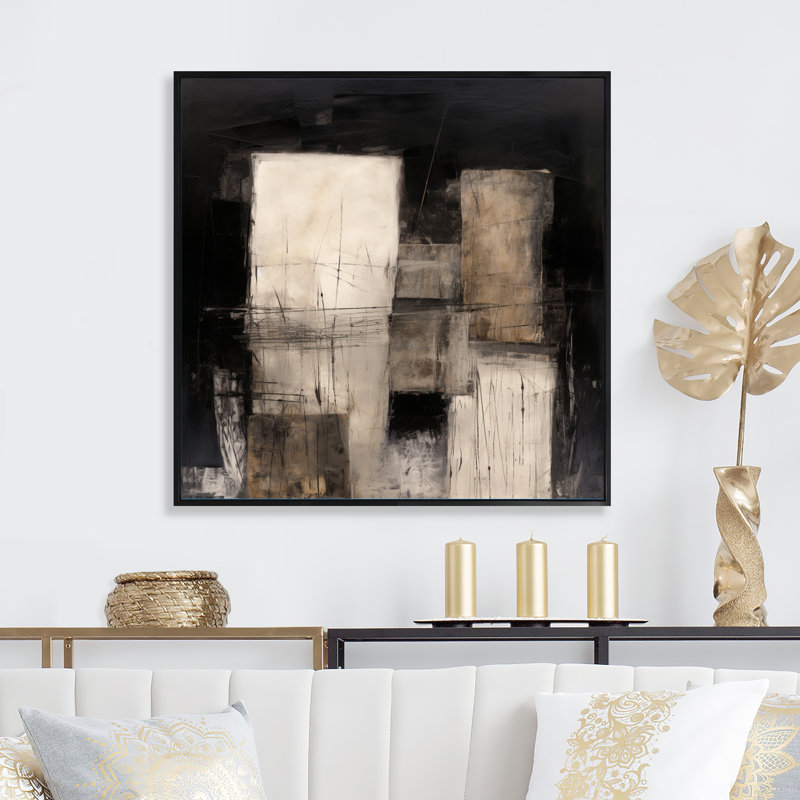 Art mural noir Mid Century Fusion IV - abstrait Mid-Century, H 36 po x l 36 po x P 1,5 po, Cadre flottant noir