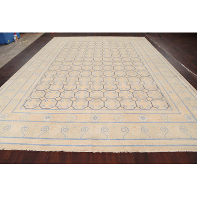 One-of-a-Kind Hand-Knotted New Age Khotan Beige 9'11" x 13'11" Wool Area Rug