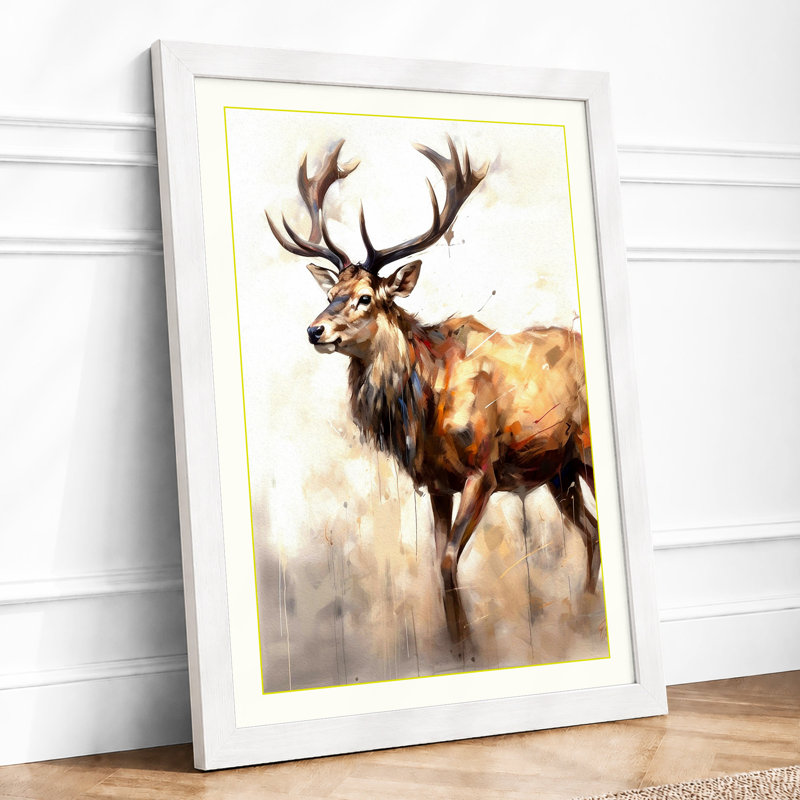 Misty Elk In Stillness Boho - Print, A1 - 84.1 x 59.4 cm, White
