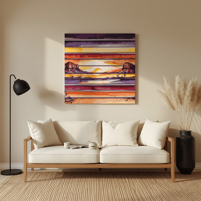 Art mural en métal brun du sud-ouest à rayures Sunrise, H 192 po x l 192 po x P 0,05 po