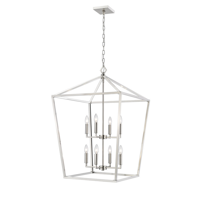 8 - Light Dimmable Lantern Geometric Chandelier, Silver