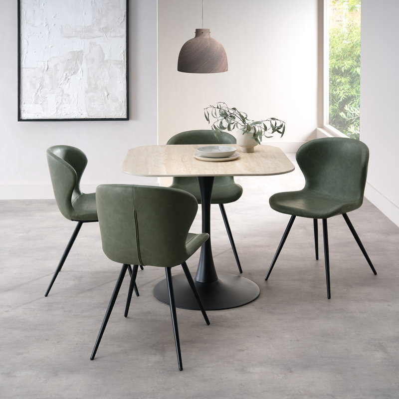 Anquetta Ceramic Dining Table With Black Sand Powder Coated Base, Beige