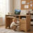 Neeru 55Inch Fluted Executive Desk with Fingerprint Lock, Modern Computer Writing Desks with Power Outlet, Home Office Desk with Keyboard Tray and Open Storage Compartment-1971196487