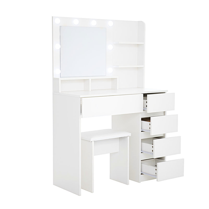 Modern Makeup Vanity Desk With Mirror & , 3 Lighting Understandings, 4 Drawers, Copious Storage, White Adjustable Brightness, Extra Dressing Table