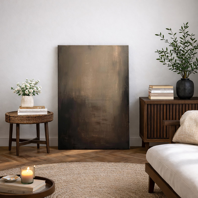 Dark Moody Abstract Gradient Artwork, Contemporary Neutral Tone Pictures, Framed Canvas Giclee Print Wall Art, Wrapped Canvas