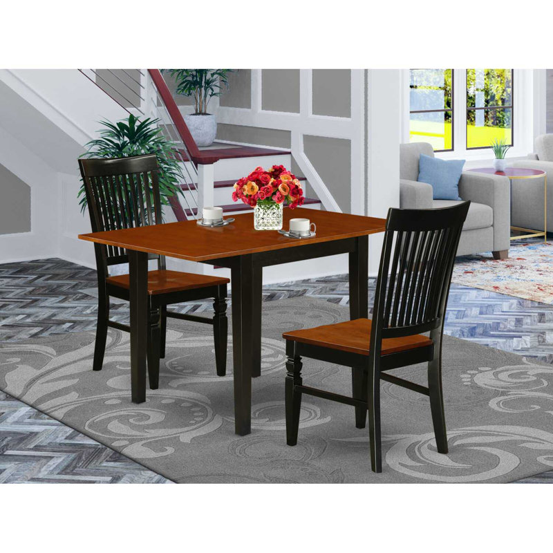 3 Piece Modern Dining Table Set Contains a Rectangle Wooden Table with Dropleaf and 2 Kitchen Dining Chairs, Black & Cherry