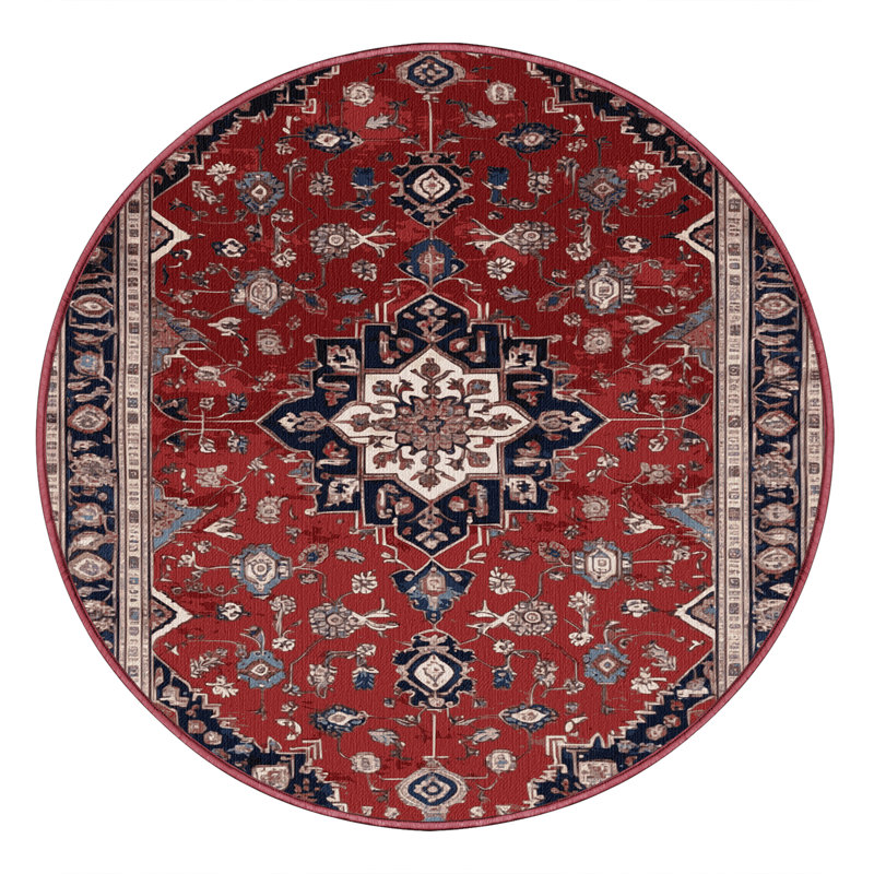 Tapis rouge persan lavable à la machine, Rond 6 pi
